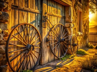 Obraz premium Architectural photography captures the beauty of rustic farm gates and weathered tools in serene rural landscapes.