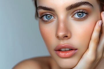 Fototapeta premium Beautiful woman with perfect skin and blue eyes posing for beauty portrait