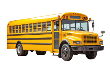 American Yellow School Bus Isolated on White Background for Education, Kids Transportation, and School Transport Concept. Png cut out. Isolated image. Bus topics.