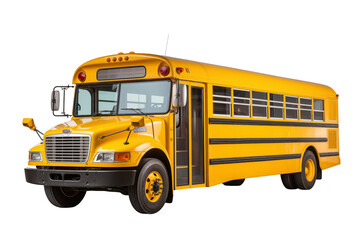 American Yellow School Bus Isolated on White Background for Education, Kids Transportation, and School Transport Concept. Png cut out. Isolated image. Bus topics.
