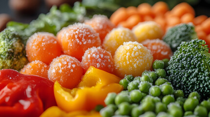 Colorful Frozen Vegetables with Blurred Background Emphasizing Freshness for Culinary Delight