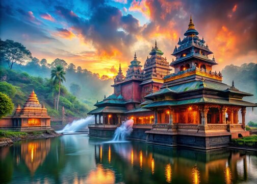 Coorg's Omkareshwar Temple: A surreal Hindu architectural masterpiece, photographed in a dreamy style.