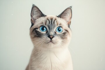 Fototapeta premium Intense blue-eyed cat gazes forward with curiosity