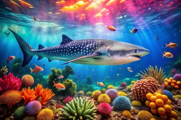 Naklejka premium Whale Shark, Biggest Fish, Ocean Giant, Tilt-Shift Photography, Underwater World, Marine Life