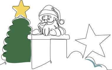 One continuous line drawing Santa Claus on reindeer and sled. concept for Christmas and New Year.  Vector illustration