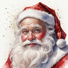 
Santa Claus portrait, watercolor, oil painting, sparkles, white wall, realistic, detailed, Christmas, Xmas, Celebration, Beard, Winter, Seasonal, Season, December, 25