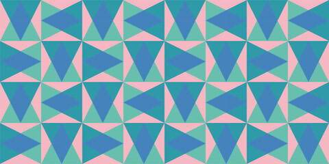 Fototapeta premium Light BLUE vector seamless pattern on pink background. triangle template. Geometric samples.