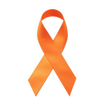Orange ribbon over a transparent background. Symbol of leukemia, kidney cancer, and racial tolerance awareness
