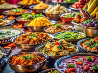 Fototapeta premium Wide Load Food Photography: Epicurean Abundance, Feast, Gourmet Platter, Delicious Food Styling
