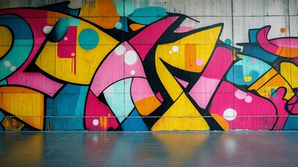 Vibrant graffiti artwork adorns a wall in a futuristic urban setting. Generative AI