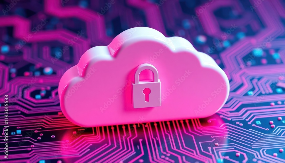 Poster abstract cloud icon with secure padlock symbol shows cloud security tech. data protection in cloud c
