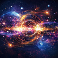 Fototapeta premium Cosmic energy portal with swirling light and vibrant nebulae in a colorful space background