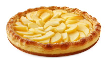 Round pie with apple filling isolated on a white background