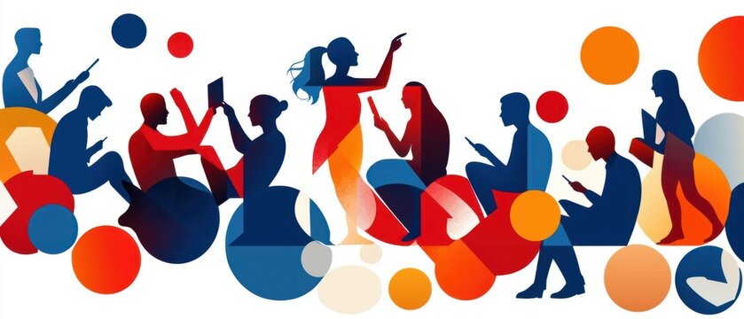 Engaging discussion on digital literacy community center artwork vibrant environment dynamic perspective learning and collaboration