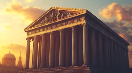 Obraz premium Ancient Greek Temple at Sunset: Majestic Architecture and Golden Hour