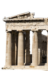 Old ruins of an ancient temple Isolated on transparent background. The Greek temple. Front view. Png File.