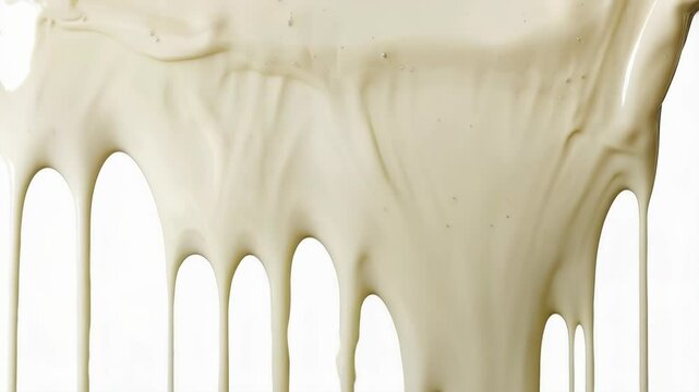 White chocolate dripping over white background