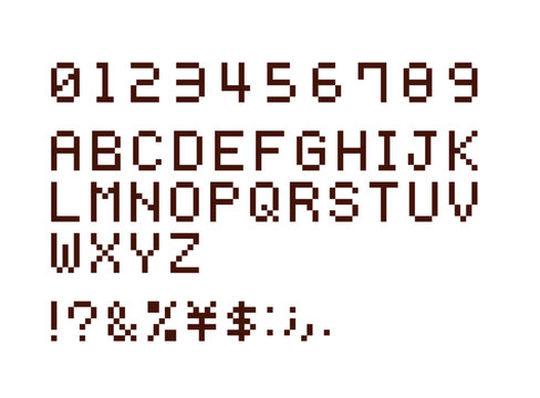 シンプルなドットの英数字のセット　アルファベット　文字　ピクセル　フォント