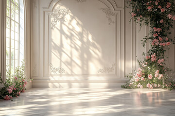 Elegant Fabric Flower Backdrop with Long Transparent Petals, Perfect for Wedding Photoshoots and Romantic Events	
