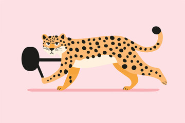 Dynamic Vector Illustration of Adorable Cartoon Leopards and a Sprinting Cheetah in Various Poses on an Orange and white Background.