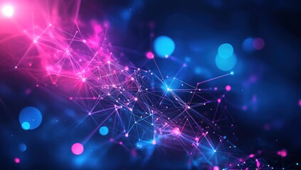 Obraz premium Abstract Network Connection: Digital Universe of Pink and Blue Nodes