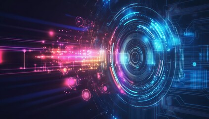 Obraz premium Abstract Digital Technology Background: Futuristic Neon Lights and Circuitry
