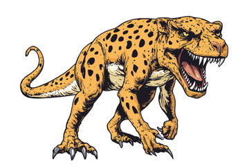 Dynamic Vector Illustration of Adorable Cartoon Leopards and a Sprinting Cheetah in Various Poses on an Orange and white Background.