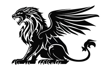 Majestic Winged Lion Vector Illustration - Mythical Creature Silhouette Art & Illustration
