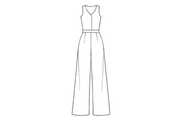 Trendy Sleeveless Jumpsuit with Flowing Wide-Leg Trousers Line Drawing Illustration