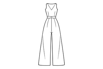 Trendy Sleeveless Jumpsuit with Flowing Wide-Leg Trousers Line Drawing Illustration