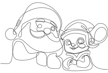 One continuous line drawing Santa Claus on reindeer and sled. concept for Christmas and New Year.  Vector illustration