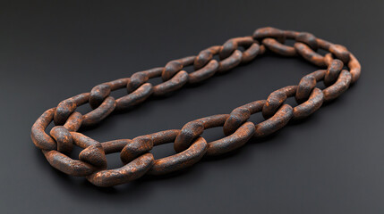 Obraz premium Grunge, old rusty chain. metal steel iron link object, metallic strong security accessory, heavy long straight industry safety, stainless protection equipment, connection.