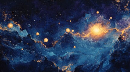 Fototapeta premium Dreamlike Cosmic Landscape with Glowing Stars and Nebula