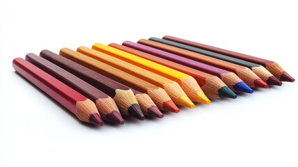 Naklejka premium Various different wooden color pencils collection set isolated. row of many crayons, student creativity in school class, stationery drawing object, education, children kid elementary kindergarten.