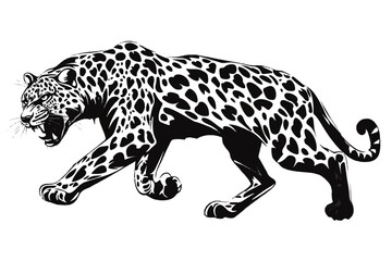 Dynamic Vector Illustration of Adorable Cartoon Leopards and a Sprinting Cheetah in Various Poses on an Orange and white Background.