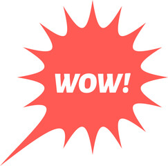Red starburst featuring bold wow lettering captures surprise and amazement against a clean white background, perfect for energizing marketing and advertising campaigns