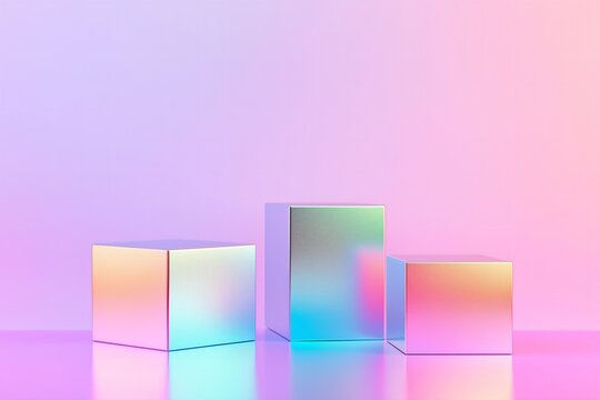 sleek metallic cube podiums on a vibrant gradient background, product mockup
