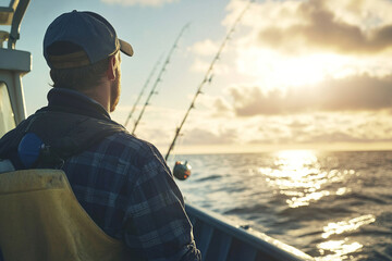 Dawn fisherman on commercial boat