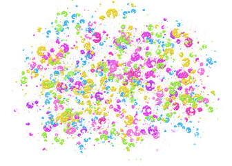 Multicolored splashes and splotches of paint on a transparent background. Multicolored colorful confetti