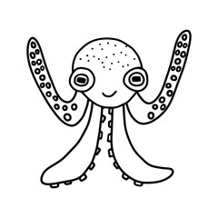 Octopus sea coloring book doodle vector sketch