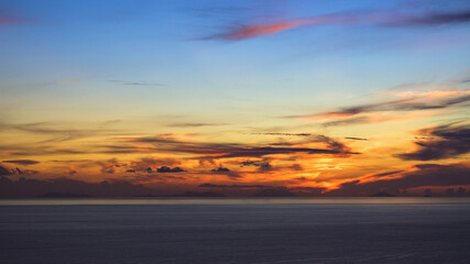 Sunset over Aeolian Islands from Nicotera, Aeolus, Sicily, Tyrrhenian Sea, Italy