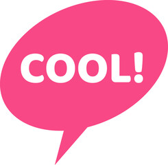 Pink speech bubble with the word cool written in white represents positive feedback, agreement, or approval in online communication or social media