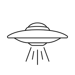 Ufo icon. Flying saucer. Black outline linear silhouette. Editable strokes. Front side view. Vector simple flat graphic illustration. Isolated object on white background. Isolate.