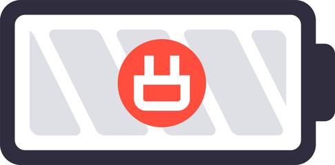 Obraz premium Displaying battery charging status with a plug symbol inside a red circle, indicating the device is actively receiving power and increasing its energy levels