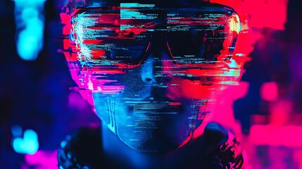 Glitching Digital Persona Neon Face Cyberpunk Art