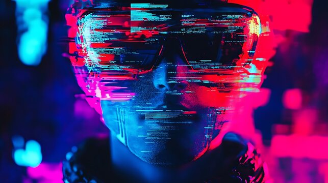 Glitching Digital Persona Neon Face Cyberpunk Art
