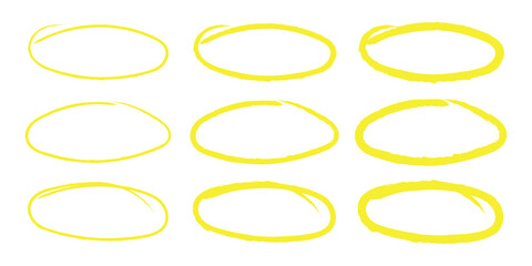 Red circle, pen draw set. Highlight hand drawn circle isolated on background. Handwritten red circle. For marker pen, pencil, logo and text check. Circle vector illustration