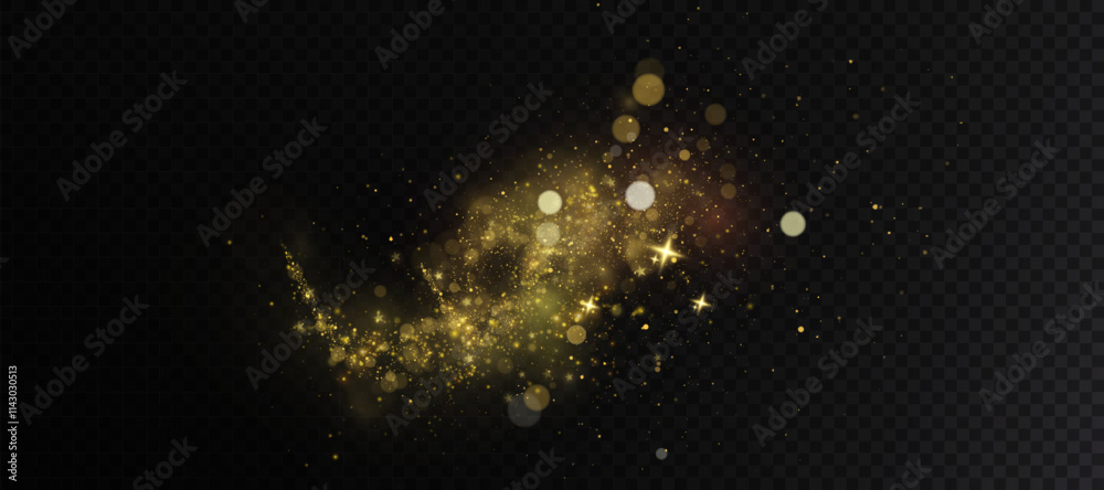Aufkleber golden dust light bokeh. christmas glowing bokeh and glitter overlay texture for your design on blac