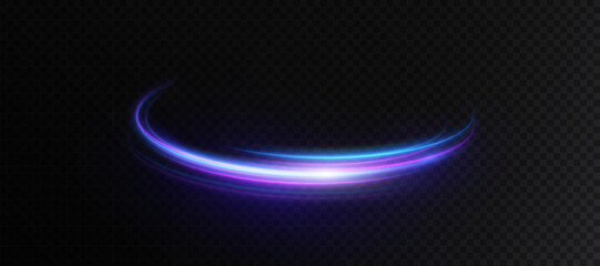 Shiny bright purple glowing sparkling curved line with magical light effect of magical sparkle dust and glitter particles. Glow effect for game interface design.