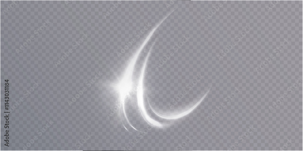 Fototapete Shiny bright glowing curved line with magical light effect of magical shiny star and sparkling particles. Glow effect for game interface design.